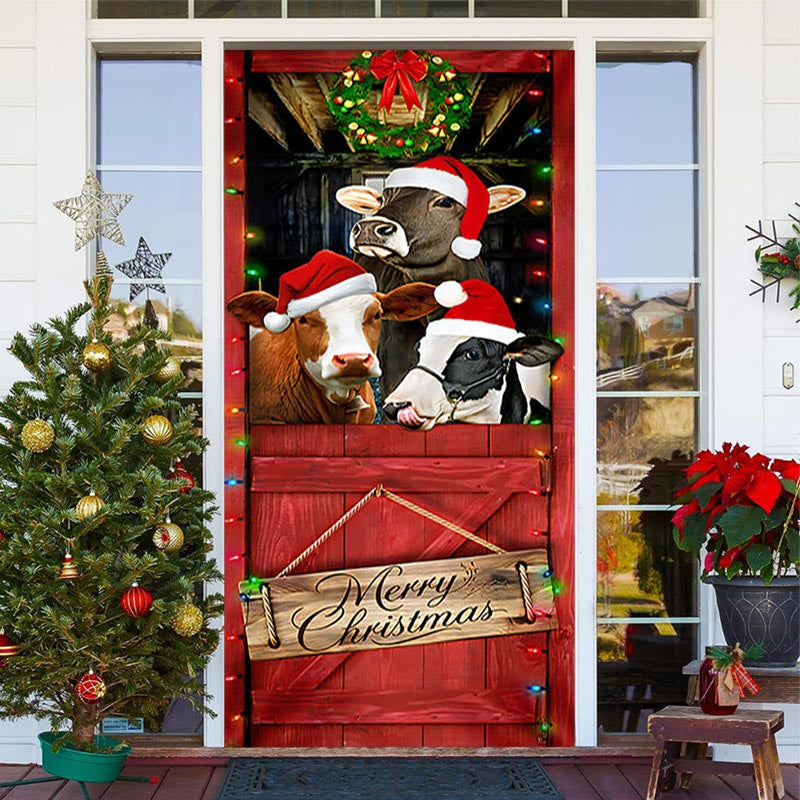 Lofaris Cowshed Livestock Red Merry Christmas Door Cover