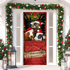 Lofaris Cowshed Livestock Red Merry Christmas Door Cover