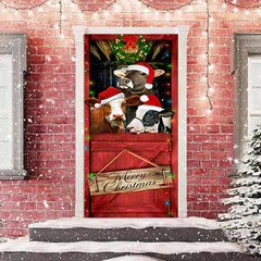 Lofaris Cowshed Livestock Red Merry Christmas Door Cover