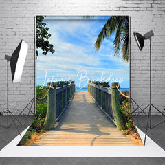 Lofaris Cozy Blue Sky Wood Bridge Summer Backdrop For Photo