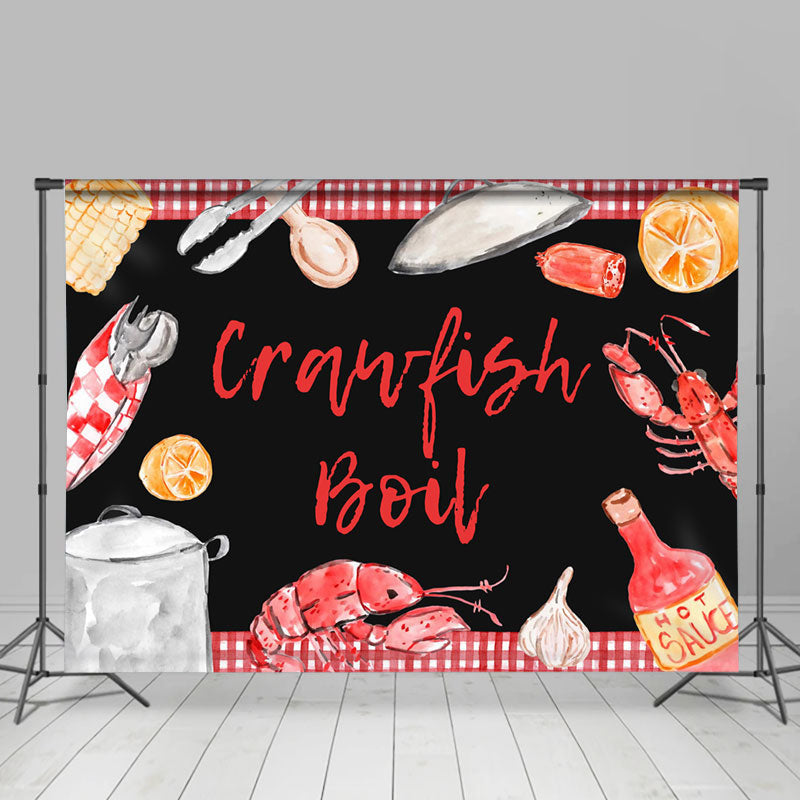 Lofaris Crayfish Boil Hot Sauce Red Plaid Food Party Backdrop