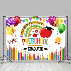 Lofaris Crayon Apple Tools Rainbow Preschool Grad Backdrop