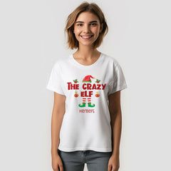 Lofaris Crazy Elf Family Christmas Custom Name T-Shirt