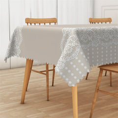 Lofaris Cream Brown Lace Edge And Dots Elegant Tablecloth