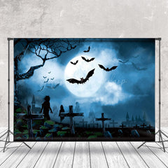 Lofaris Cross Ghost Moon Bat Foggy Halloween Backdrop