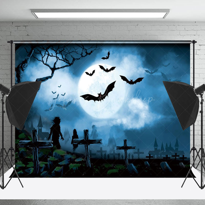 Lofaris Cross Ghost Moon Bat Foggy Halloween Backdrop