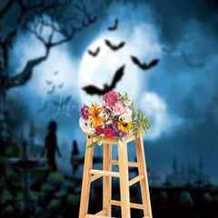 Lofaris Cross Ghost Moon Bat Foggy Halloween Backdrop