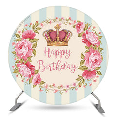 Lofaris Crown Pink Wreath Blue White Stripe Birthday Backdrop