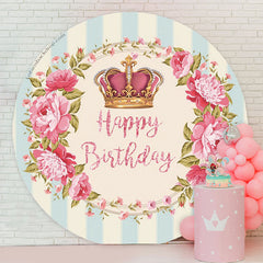 Lofaris Crown Pink Wreath Blue White Stripe Birthday Backdrop