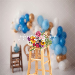 Lofaris Crown White Gold Blue Balloons Cake Smash Backdrop