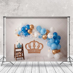 Lofaris Crown White Gold Blue Balloons Cake Smash Backdrop