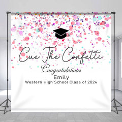 Lofaris Cue The Confetti Pink White Custom Grad Backdrop