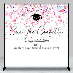 Lofaris Cue The Confetti Pink White Custom Grad Backdrop