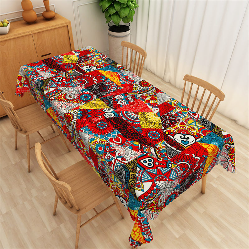 Lofaris Culture Colorful Floral Pattern Rectangle Tablecloth