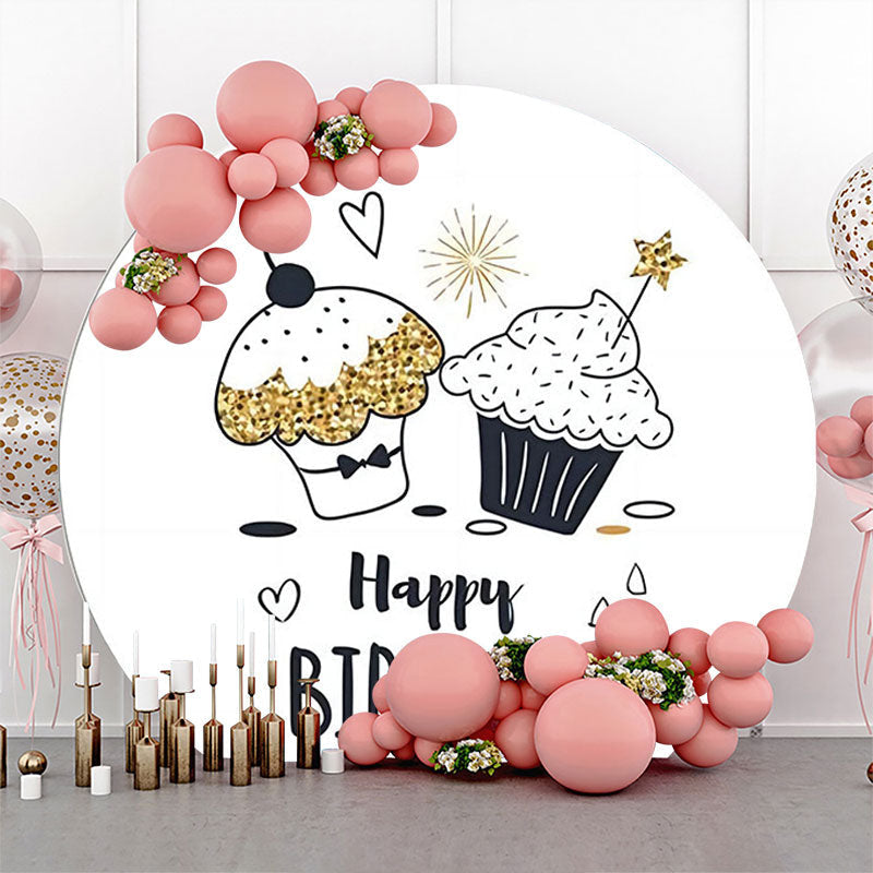 Lofaris Cupcakes Heart Star Simple Round Birthday Backdrop