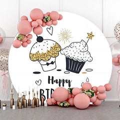 Lofaris Cupcakes Heart Star Simple Round Birthday Backdrop