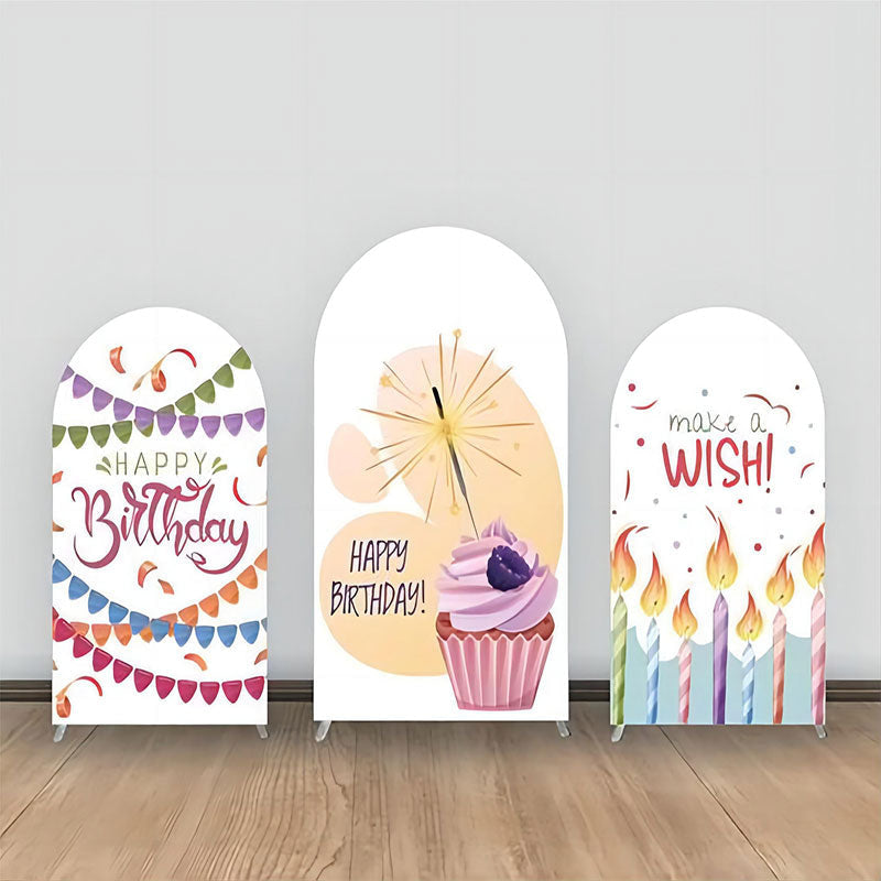 Lofaris Cupcakes Spark Candles Ribbons Arch Backdrop Kit