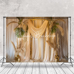 Lofaris Curtain Boho Feather Monstera Cake Smash Backdrop