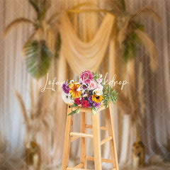 Lofaris Curtain Boho Feather Monstera Cake Smash Backdrop