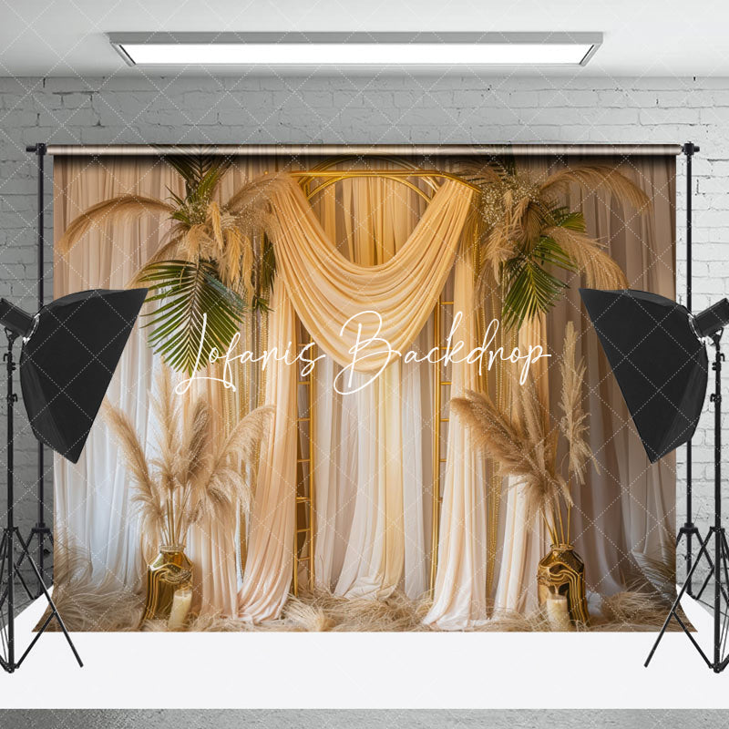 Lofaris Curtain Boho Feather Monstera Cake Smash Backdrop