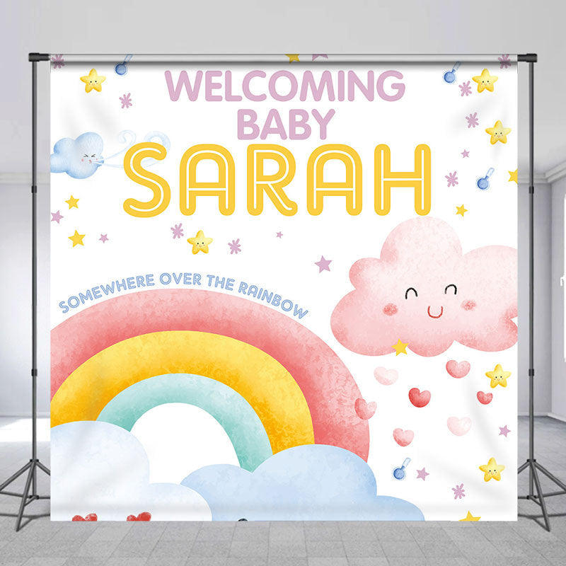 Lofaris Custom Adorable Pink Rainbow Baby Shower Backdrop for Girl