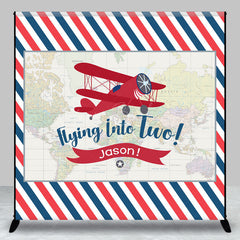 Lofaris Custom Airplane Stripe Map 2nd Birthday Backdrop