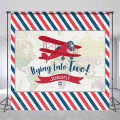 Lofaris Custom Airplane Stripe Map 2nd Birthday Backdrop