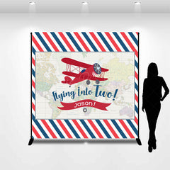 Lofaris Custom Airplane Stripe Map 2nd Birthday Backdrop