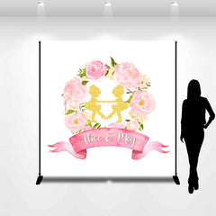 Lofaris Custom Baby Shower Backdrop Pink Flower Twin Girls