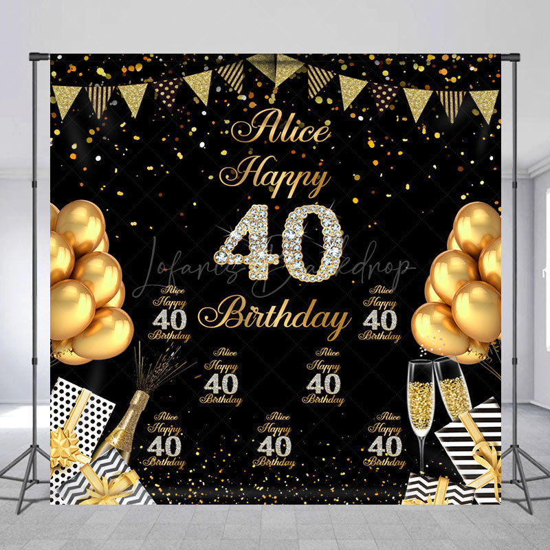 Lofaris Custom Black Gold Balloons 40th Birthday Backdrop