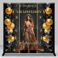 Lofaris Custom Black Gold Balloons Congrats Grad Backdrop