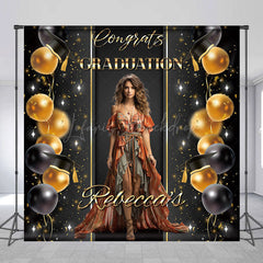 Lofaris Custom Black Gold Balloons Congrats Grad Backdrop