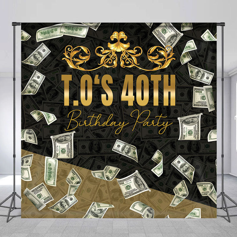 Lofaris Custom Black Gold Dollar Cash 40th Birthday Backdrop