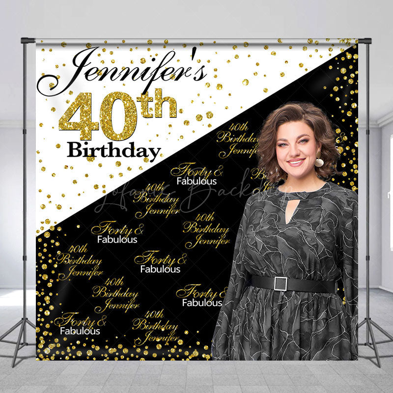 Lofaris Custom Black White Gold Glitter 40th Birthday Backdrop