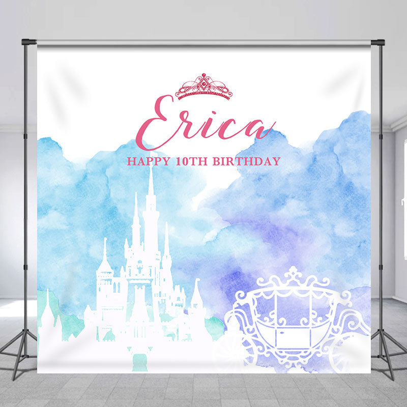 Lofaris Custom Blue Castle Carriage 10th Birthday Backdrop