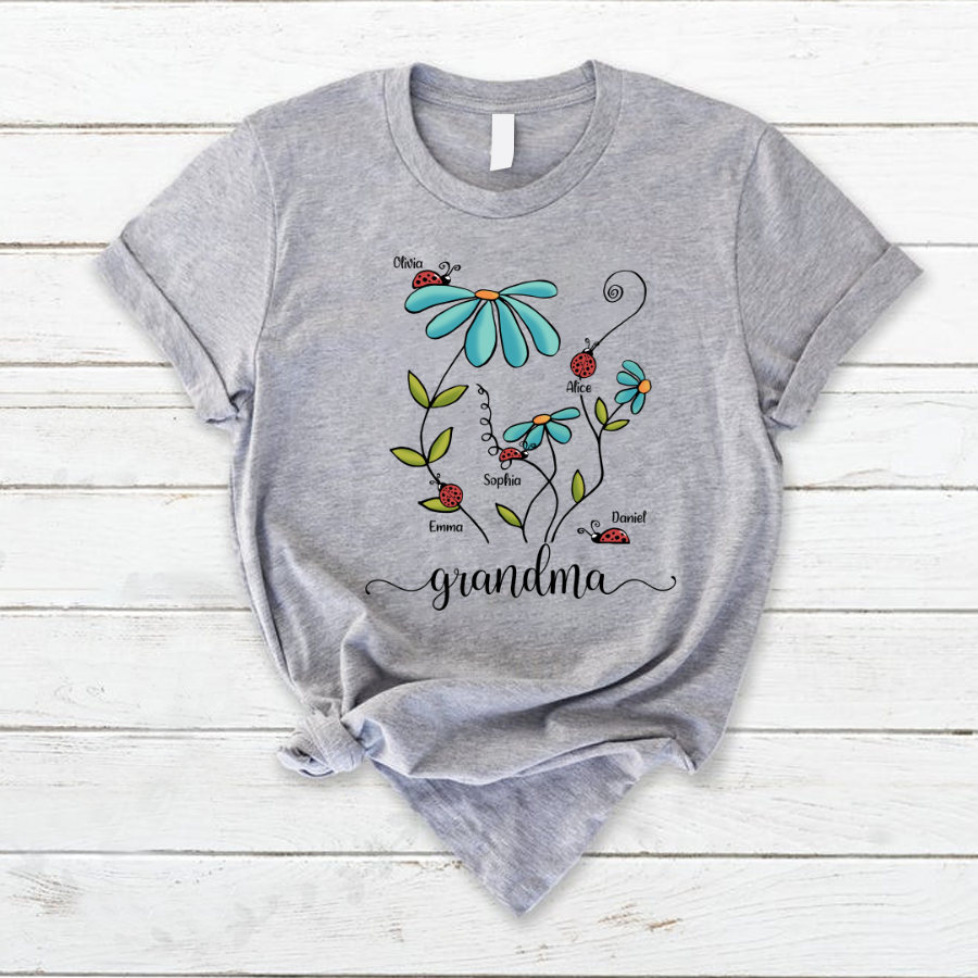 Lofaris Custom Blue Flower Bug Grandma And Kids T - Shirt