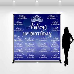 Lofaris Custom Blue Glitter Crown Repeat Birthday Backdrop