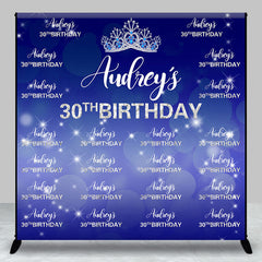 Lofaris Custom Blue Glitter Crown Repeat Birthday Backdrop