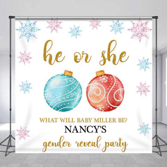 Lofaris Custom Blue Red Ball Christmas Gender Reveal Backdrop