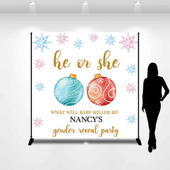 Lofaris Custom Blue Red Ball Christmas Gender Reveal Backdrop