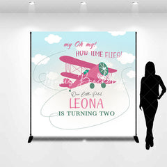 Lofaris Custom Blue Sky Pink Airplane 2nd Birthday Backdrop