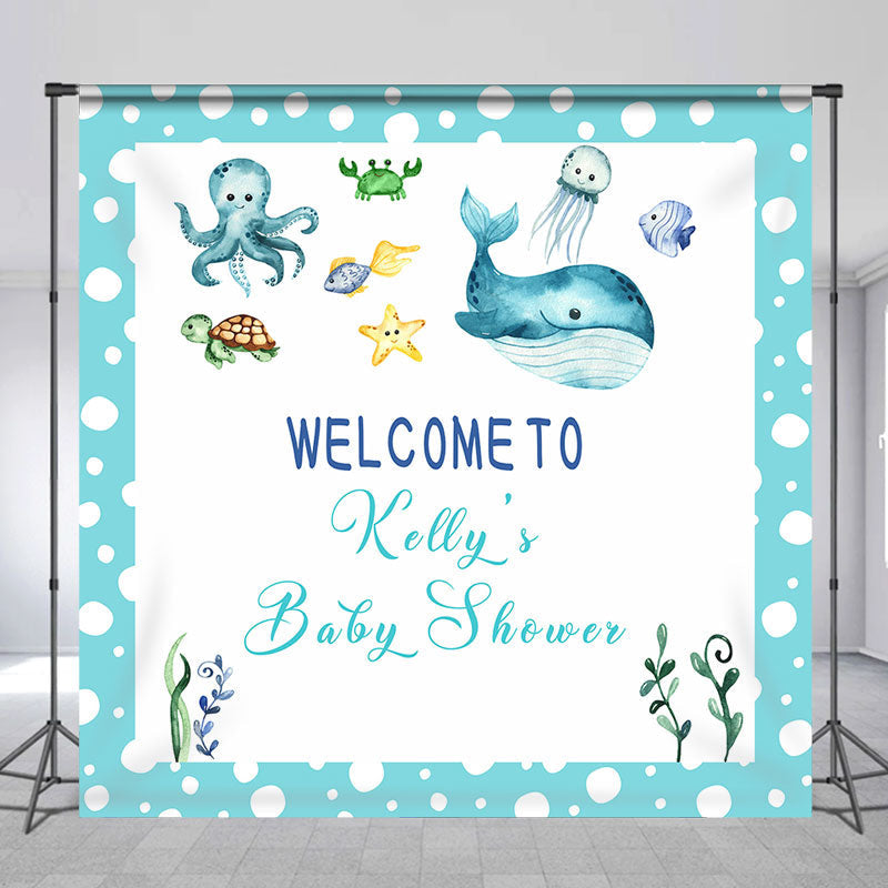 Lofaris Custom Blue Under The Sea Whale Baby Shower Backdrop