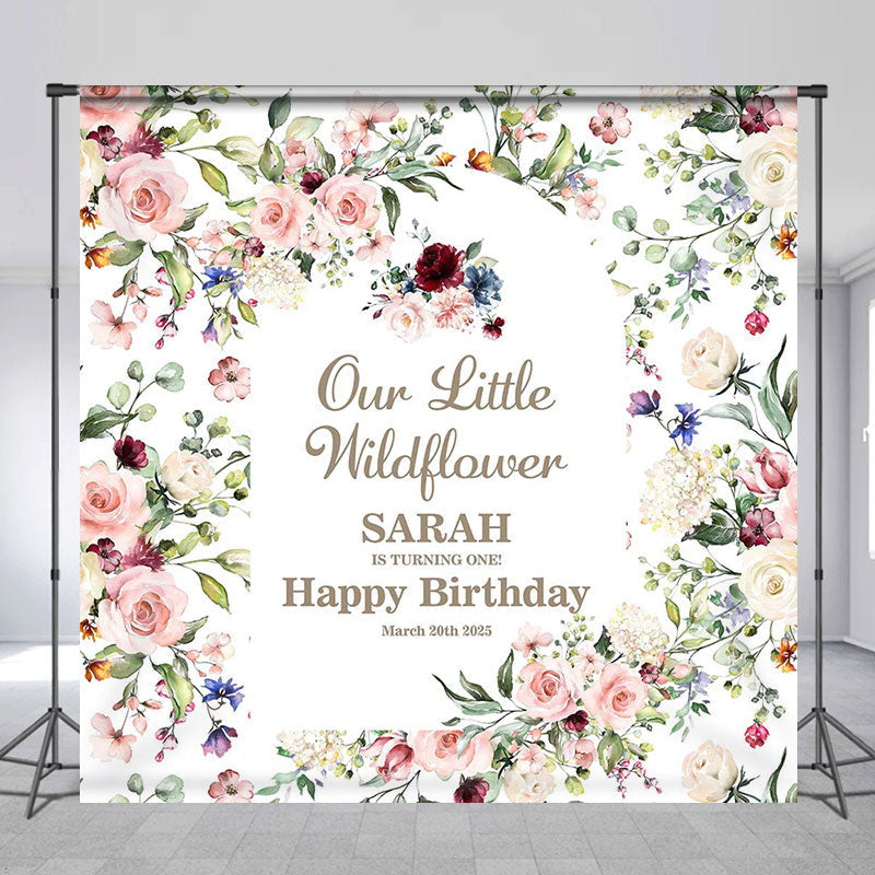 Lofaris Custom Boho Arch Wildflower First Birthday Backdrop