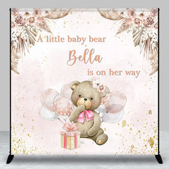 Lofaris Custom Boho Bear Balloon Pink Baby Shower Backdrop