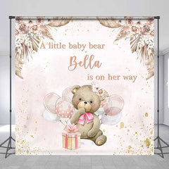 Lofaris Custom Boho Bear Balloon Pink Baby Shower Backdrop