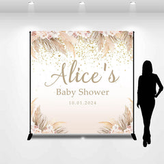 Lofaris Custom Boho Beige Flower Reed Baby Shower Backdrop