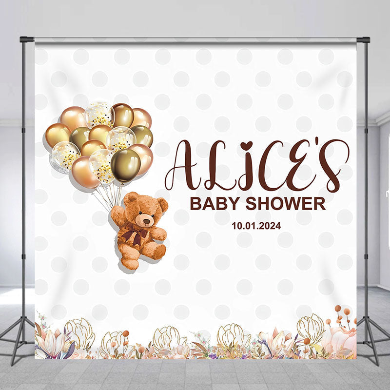 Lofaris Custom Brown Balloon Teddy Bear Baby Shower Backdrop