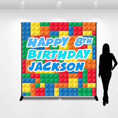 Lofaris Custom Building Block Happy 8th Birthday Backdrop