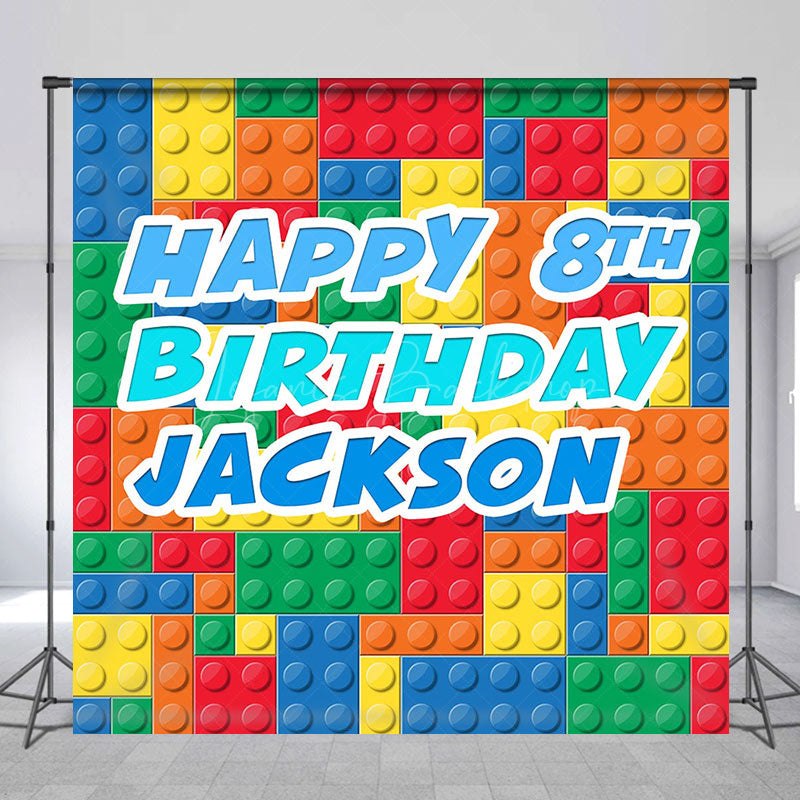 Lofaris Custom Building Block Happy 8th Birthday Backdrop