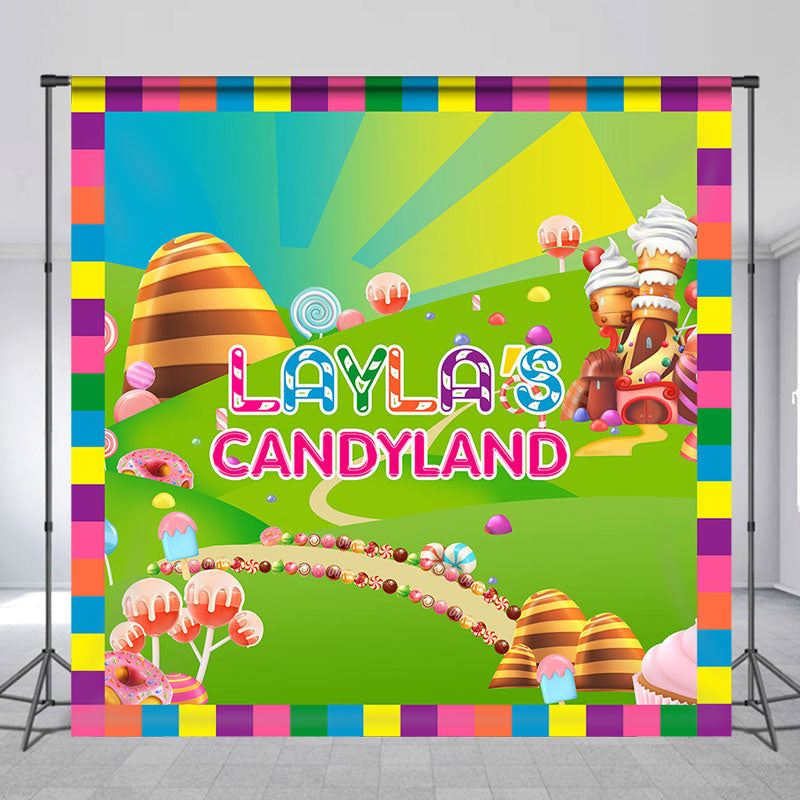 Lofaris Custom Candyland Rainbow Lollipop Birthday Backdrop